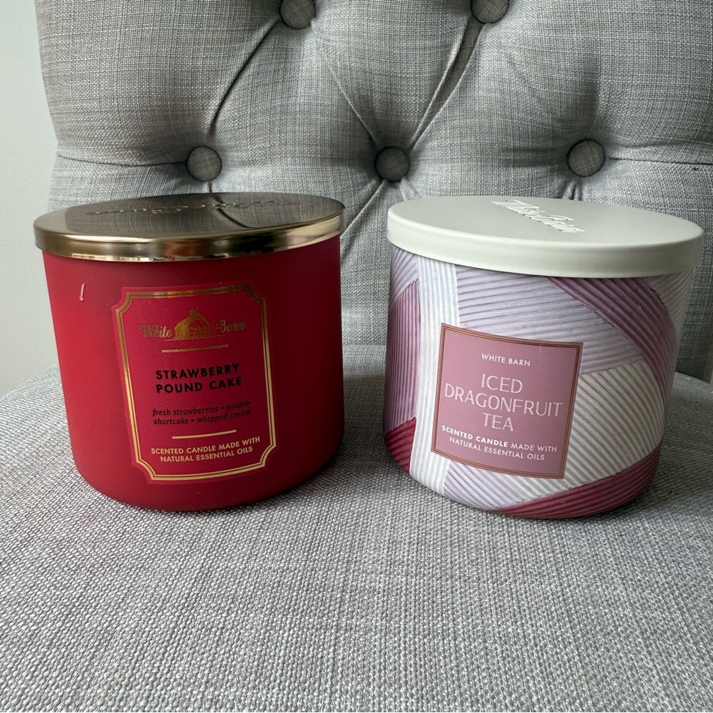 2 White Barn 3-Wick Candles NEW